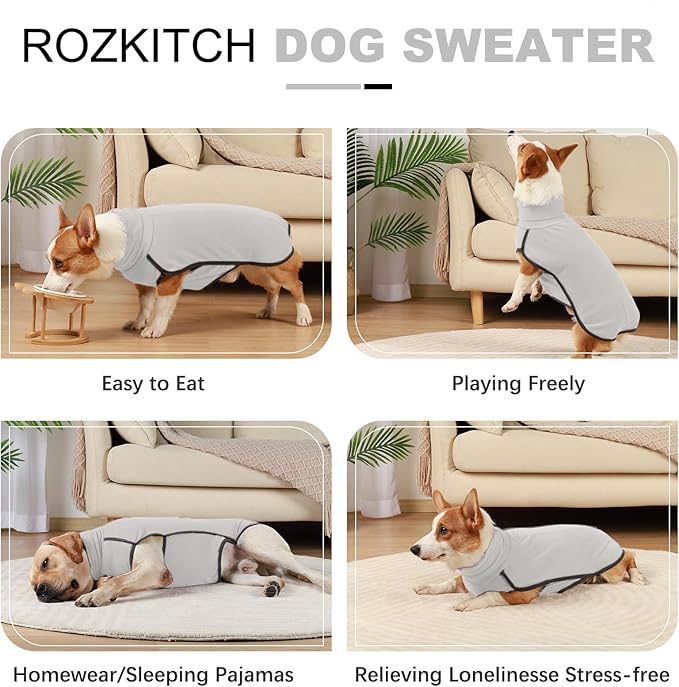 ROZKITCH Dog Winter Coat Soft Pullover Pajamas, Pet Windproof Warm Cold Weather Jacket Vest Cozy Jumpsuit Apparel Outfit Clothes for Walking Hiking Travel Sleep Grey 4XL