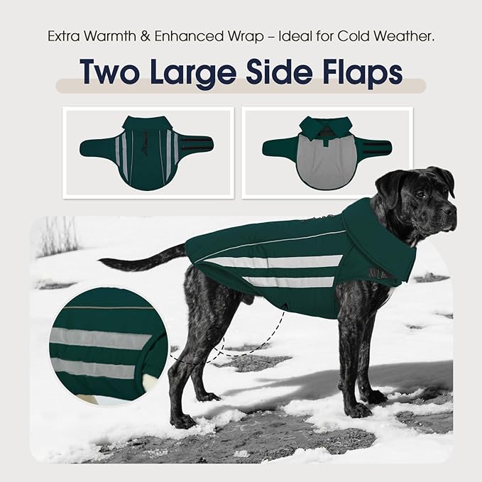 IECOii Dog Coat - Waterproof Winter Coats for Dogs, Windproof Vest for Light Rain, Snow Cold Weather, Reflective & Adjustable Jacket Medium Pets, Warm Fleece Lined Jackets, Dachshund, Green, Size M