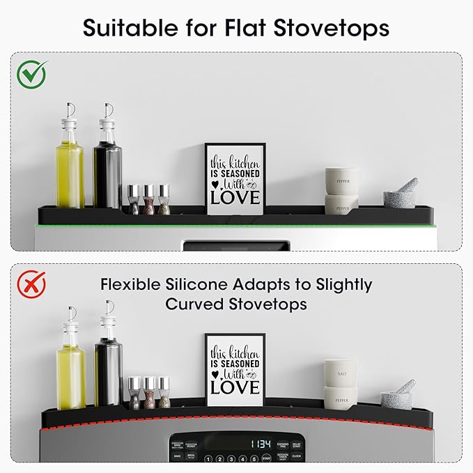 Bumusty Silicone Magnetic For Back Of Stove, Over The Stove, Magnetic, Kitchen Spice Rack Organizer, Oven Shelf For Top Of Stove - Black