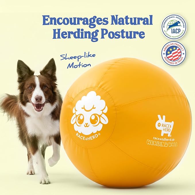 Race&Herd 22" Original XXL Herding Ball for Dogs - Herding Toys, Giant Dog Ball for Australian Shepherds, Border Collies - Durable Dog Outdoor Training Toy for Small & Medium Breeds (Yellow)