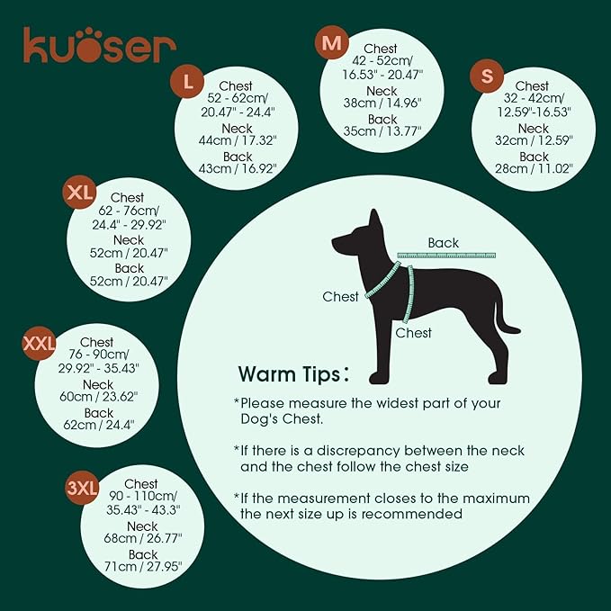 Kuoser Extra Warm Dog Coat, Windproof Cold Weather Dog Jackets for Large Dogs, Thick Fleece Lining Pet Turtleneck Snowsuit Reflective Adjustable Puppy Winter Coat Doggie Snow Jacket Green, XL