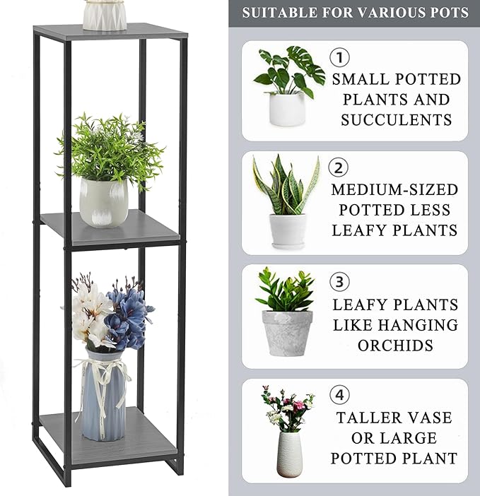 46" Tall Plant Stand Indoor, 3-Tier Modern Plant Shelf, Corner Flower Pot Holder Organizer for Living Room Balcony Patio Garden (Oak Grey)