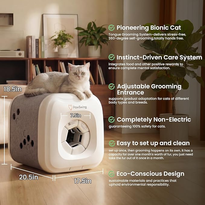 Cat Self Groomer Neo for Hairball Control and Shedding Relief 360° Skin Friendly Brush Pet Hair Remover Tool Gentle Self Cleaning Automatic Fur Collection Smart Grooming House for All Cats