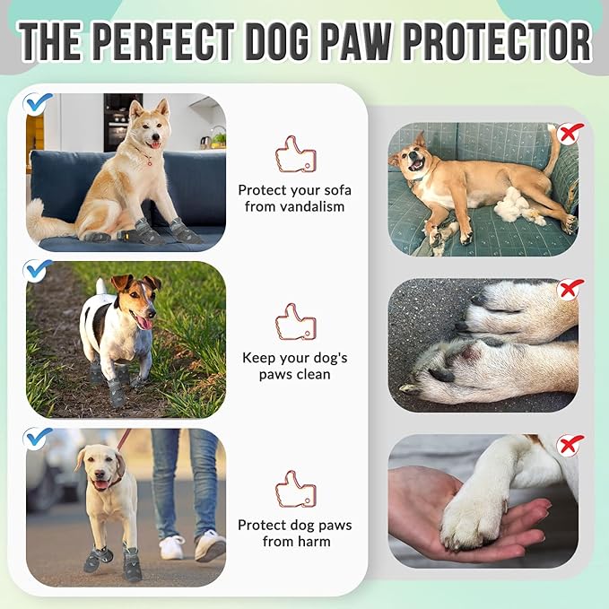 SlowTon Dog Shoes for Large Small Medium Dogs - Breathable Dog Boots for Summer Hot Pavement, Paw Protector for Outdoor Walking Winter Snow, Anti-Slip Rubber Dog Booties for Hardwood Floor (GY 2)