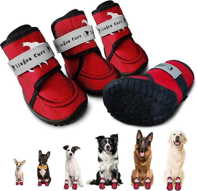 Dog Shoes for Small, Medium and Large Dogs - Waterproof for Rainy Days, Fit for Winter Snow and Hot Summer Roads, with Anti-Slip Soles for Indoor Hard Floors (Red, Size 2)