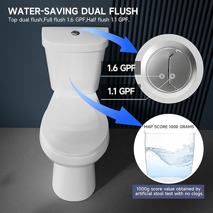 Compact Tall Toilet 19 Inch for Small Bathroom Space 1.1/1.6 GPF Tornado Dual Flush - Two Piece Comfort ADA High Toilet for Seniors, 19 Inch Bowl Height, 20 Inch Seat Height, White