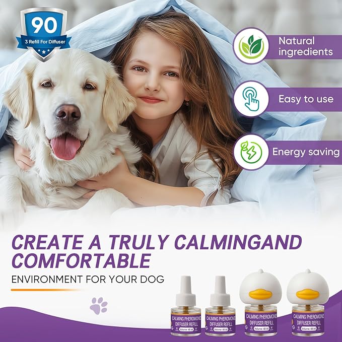 Dog Calming Pheromones Diffuser 6 in 1 Kit Appeasing Pheromone Diffuser to Calm (2 Plug in+4 Pack 48ml Refill) for Anxiety Relief Reduce Aggression Fighting Barking Stress 120 Day