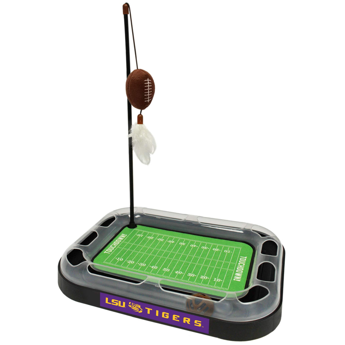 Pets First Football Field CAT Scratcher Toy with Catnip Filled Plush Football Toy & Feather Cat Toy Hanging, with Jingle Bell Interactive Ball Cat Chasing 5-in-1 Kitty Toy