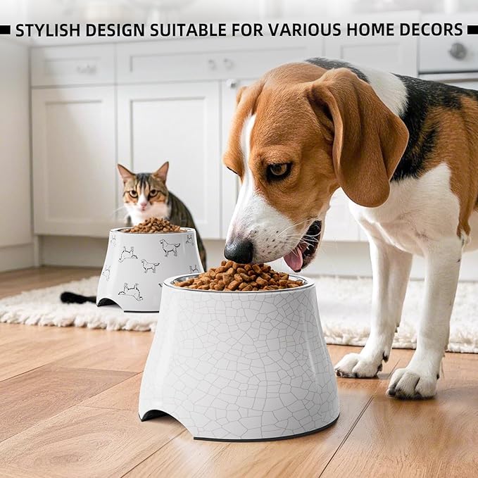 Elevated Dog Bowls with Stainless Steel Bowl, Prevention of Vertebrae Disease Dog Food Bowl, Non-Slip and High Capacity Pet Bowls Crackle Design S/1 Cup