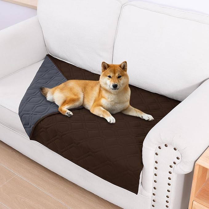 Smiry Waterproof Dog Blanket, 30x53 Inch Soft Pet Bed Cover Reversible, Washable Sofa Couch Furniture Protector for Small Medium Large Dog Puppy Cat, Geometric, Chocolate/Dark Grey