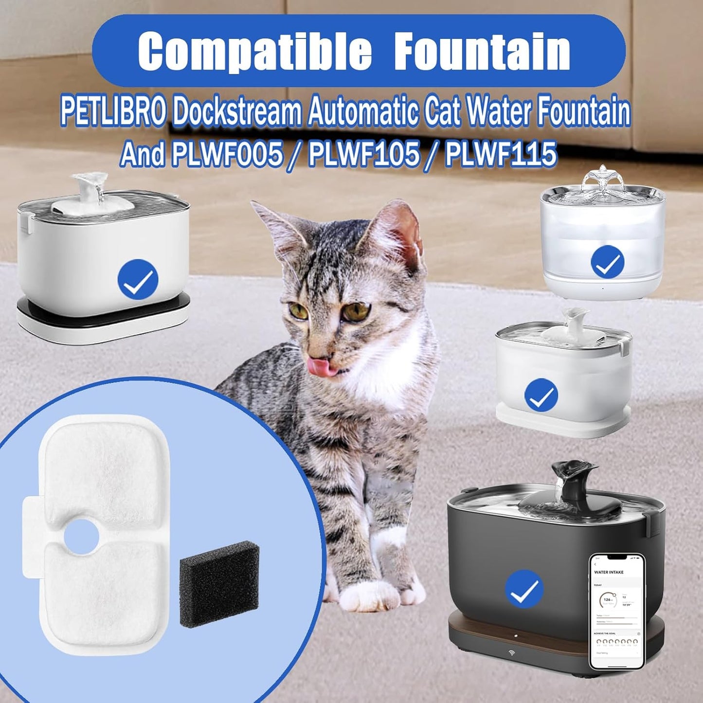 Cat Water Fountain Filter Replacement – 12 Pack for Petlibro Dockstream PLWF005 / PLWF115 / PLWF105