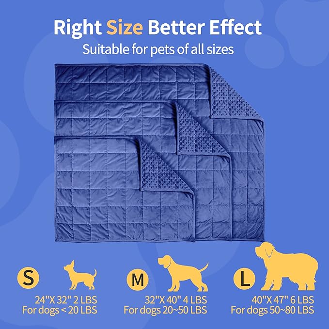 LaSyL Weighted Blanket for Pets | Thunder Blanket for Dogs Anxiety | Premium Soft Minky | Relaxation & Calming & Anti Anxiety | Used in Car, Bed, Couch | Dark Blue, Washable Large (40"x47")