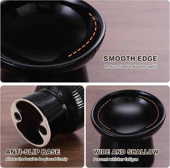 Elevated Cat Food Bowl, Ceramic Raised and Tilted Water Bowl, Whisker Fatigue Cat Bowls for Indoor Cats, Anti Vomiting and Protect Spines Pet Feeding Dishes for Kittens Small Dog, Heavy Non-Slip Base