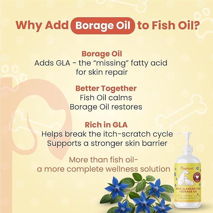 Wild Alaskan Pollock & Salmon Oil for Dogs & Cats - Omega 3 EPA DHA Fish Oil with Borage Oil GLA 22% - Anti-Itch, Skin & Coat Supplement, Joint Support, Allergy Relief -100% Natural - 8oz Pump