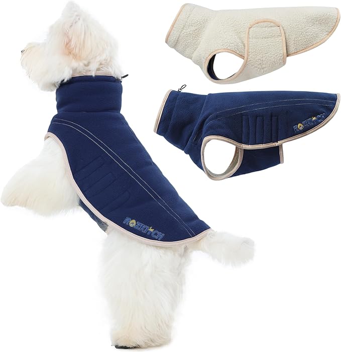 ROZKITCH Reversible Coat with Polar Fleece Warm for Dog, Adjustable Vest for Chilly Winter, Double-Sided Plush Sweatshirt for Small Breeds DarkBlue M