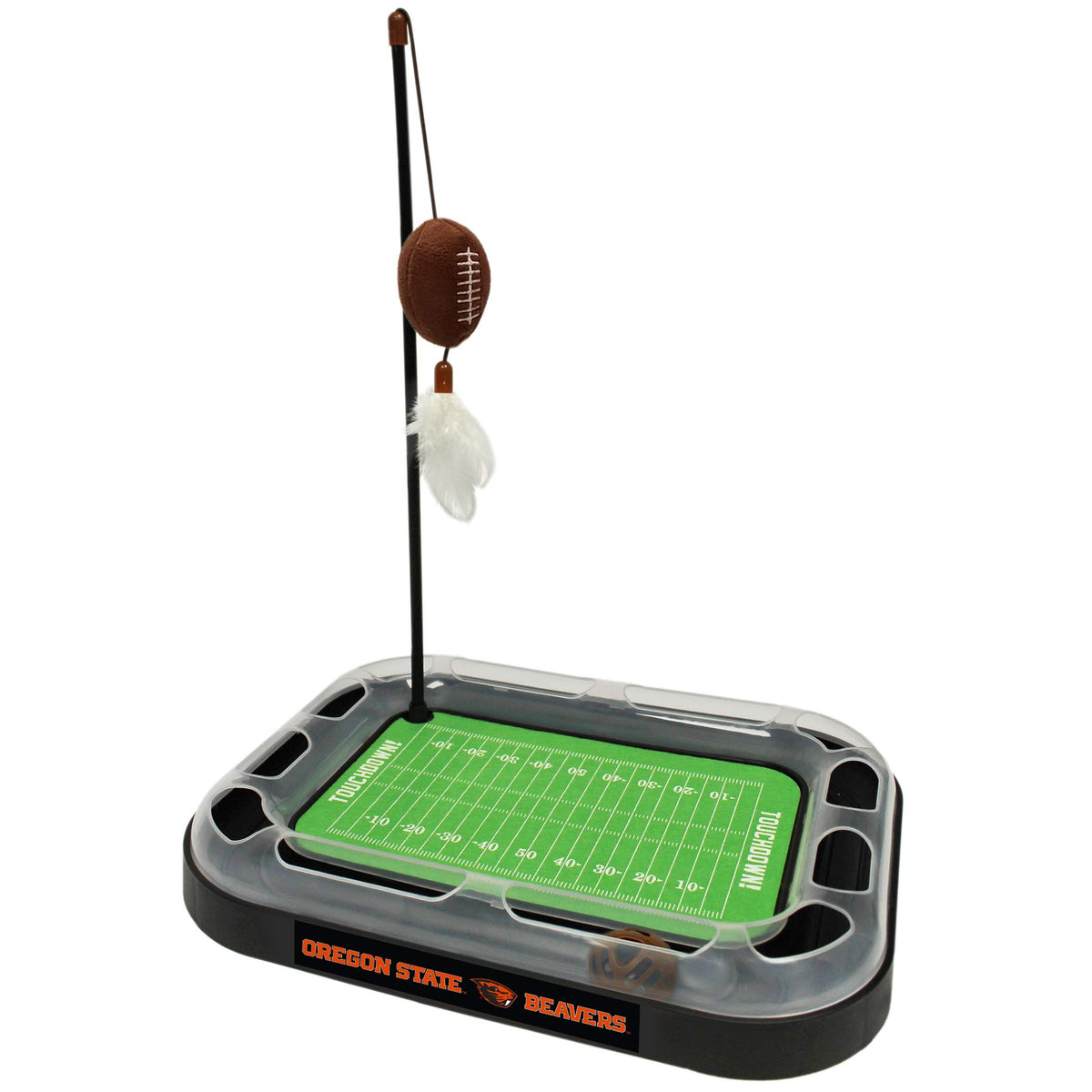 Pets First Scratching Toy NCAA Oregon State Beavers Football Field Scratcher Toy with Interactive Ball Bell in Tracks. 5-in-1 CAT Toy Wand Poll with Catnip Filled Plush Football & Feathers. ORS-5017