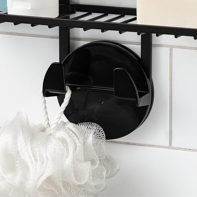 iDesign Self-Adhesive Shower Caddy with Mirror and Accessory Hooks - Matte Black