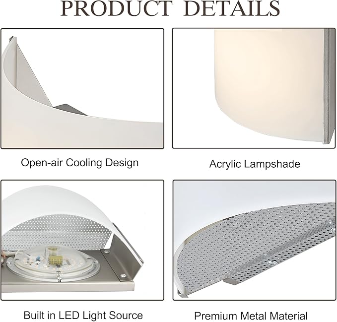 LED Wall Sconce Lights Indoor Sconces Wall Lighting LED Vanity Lights, Brushed Nickel 2 Light Bathroom Vanity Light Fixtures with White ABS Shade for Hallway Bedroom Living Room