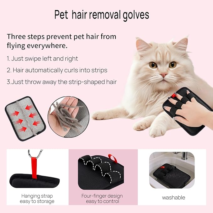 Flea brush for Cat and Dog with pet hair removal glove set, 2PCS flea comb for Shedding, Flea and Massaging, the magic brush pet hair remover for Clothes, Furniture, Carpets & Bedding