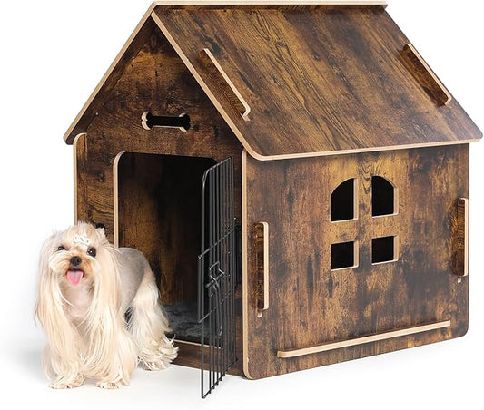 Dog House Indoor for Small Dogs or Cats, Cozy Wooden Design, Small Indoor Bed House, with Air Vents and Elevated Floor Warm Dog Cave