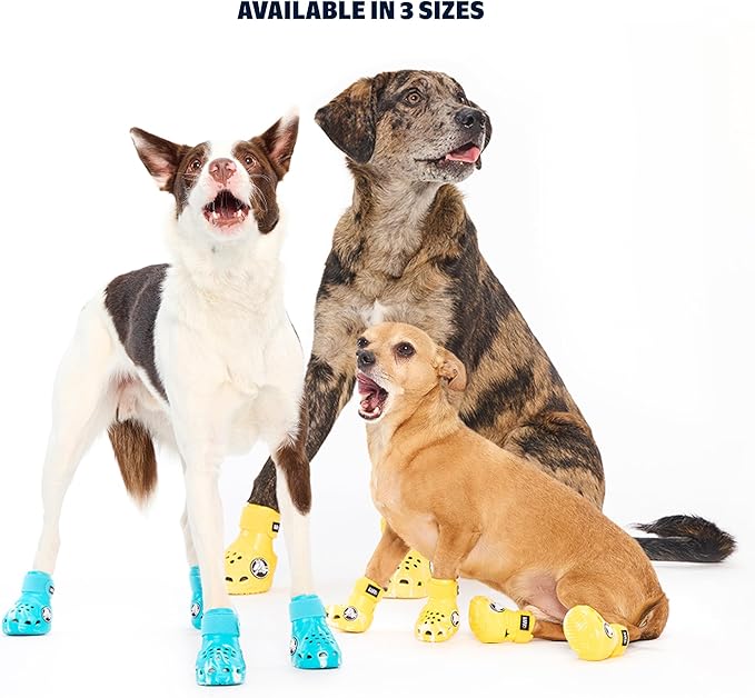 BarkBox Yellow Crocs Dog Shoes – Set of 4 Glow-in-The-Dark Dog Booties with EVA Foam, Adjustable Strap & Non-Slip Sole – Comfortable Paw Protection for Small Breeds (15–25 lbs)