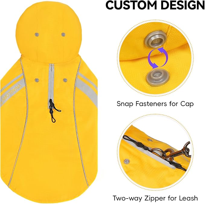 VIVAGLORY Wetoff Dog Raincoat, Rain Coat for Dog All Seasons Adventure, Rain Jacket with Harness Hole & Hood, Reflective Lightweight Waterproof for Doggy & Puppy, XL, Yellow