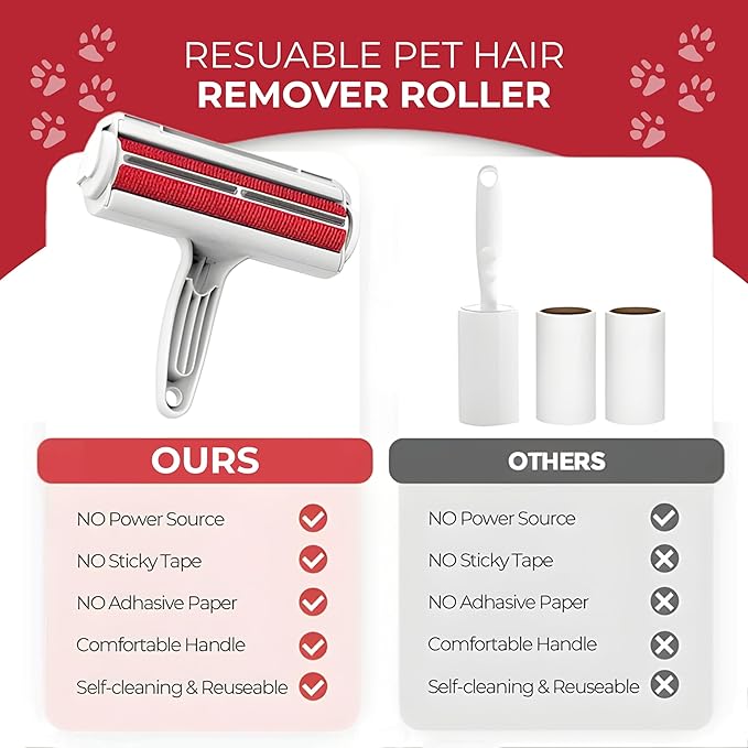Pet Hair Remover Roller – Reusable Multi-Surface Lint Roller for Dog & Cat Fur on Furniture, Couch, Carpet, Bedding, Clothes & Car Seats – Eco-Friendly, Portable Hair Removal Cleaning tool for Home