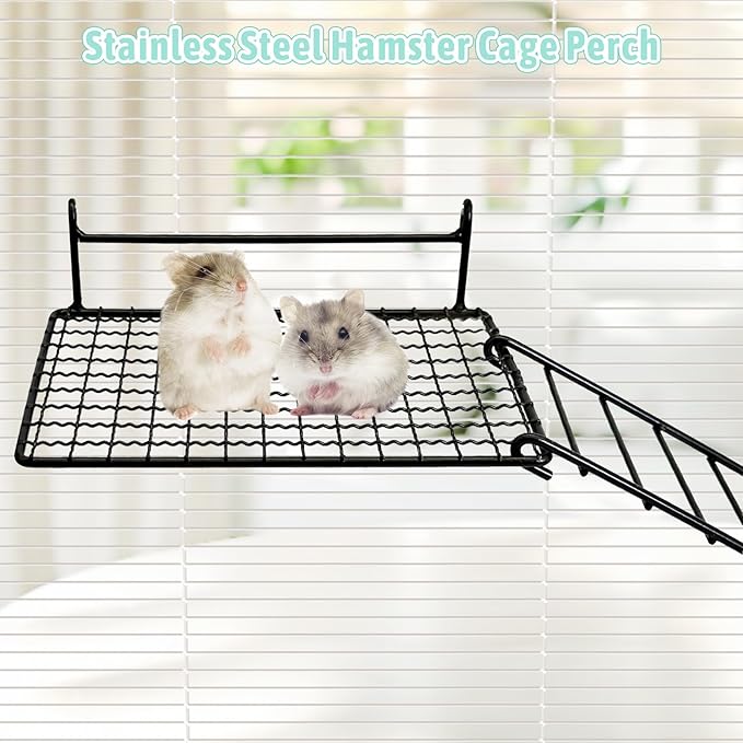 BNOSDM 4 PCS Sugar Glider Toy Stainless Steel Platform Squirrel Perch with Climbing Ladder Small Animals Cage Accessories for Guinea Pig, Chinchillas, Gerbils, Mice, Rats, Mouse