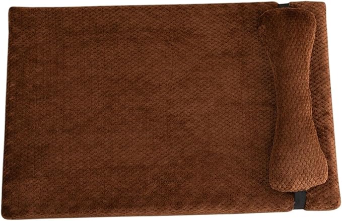 Calming Dog Bed with Pillow, Fluffy Plush Mat with Removable Cover - 4 Sizes for Large Medium Small Dogs & Cats, Machine Washable(Brown,Medium)