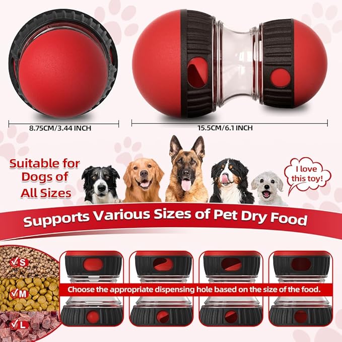 Dog Puzzle Toys, Rolling Treat Dispensing Ball, Brain Stimulation & Slow Feeder, Dog Enrichment Toys to Keep Them Busy (2PCS: Red+Green)