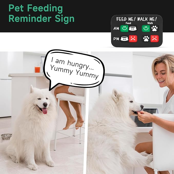 YAUYIK Pet Feeding Reminder Magnet, Dog Fed Sign Tracker, Puppy Feeding Schedule Chart, AM/PM Daily Indication Chart Feed/Walk Your Pets, Helps You to Track Pet Feeding & Walking （Black）