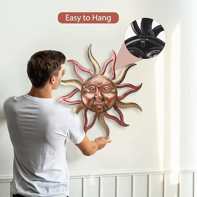 HOBYLUBY Large Outdoor Wall Decor Rust Proof, Sun Face Metal Wall Art Decor Hanging for Indoor Outdoor, Patio, Fence, Garden(26 Inch)