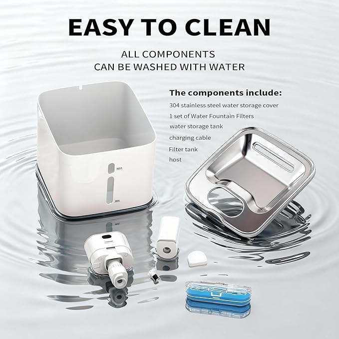 Cat Water Fountain Automatic Stainless Steel 4.2L/148oz Cordless Filter System & Interactive Design Dog Water Bowl Dispenser for Cats & Dogs Drinking Supplies for Pet Gifts