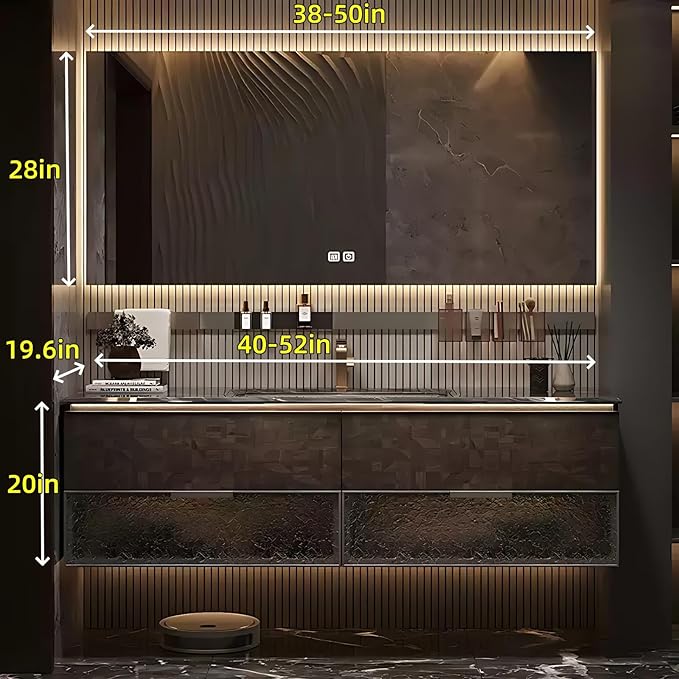 44in Luxury Bathroom Vanities - Bathroom Vanity with Sink, Wall-Mounted Storage with 2 Large Side Cabinets Intelligent Defogging & Led Lights | Multi-Layer Solid Wood