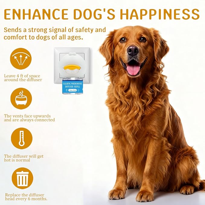 Dog Calming Diffuser,Dog Pheromones Calming Diffuser, 3 in1 Appeasing Pet Pheromone Diffuser to Calm Kit (1 Plugin+2x48ml Refills) for Anxiety Relief Reduce Barking Aggression (Tasteless)