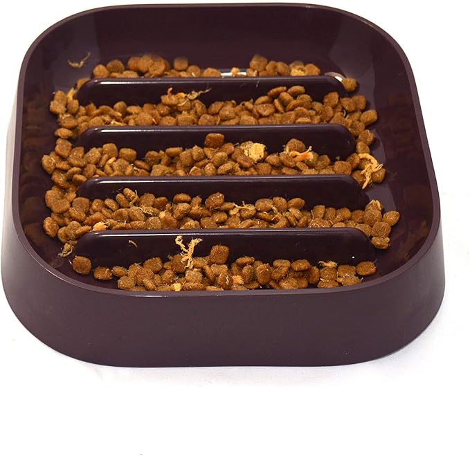 Healthy Slow Feeding Dog Bowl for French Bulldog -Slow Feeder Dog Bowl No Chocking Dog Cat Food Bowl with Striped Shape Pattern (Coffee)