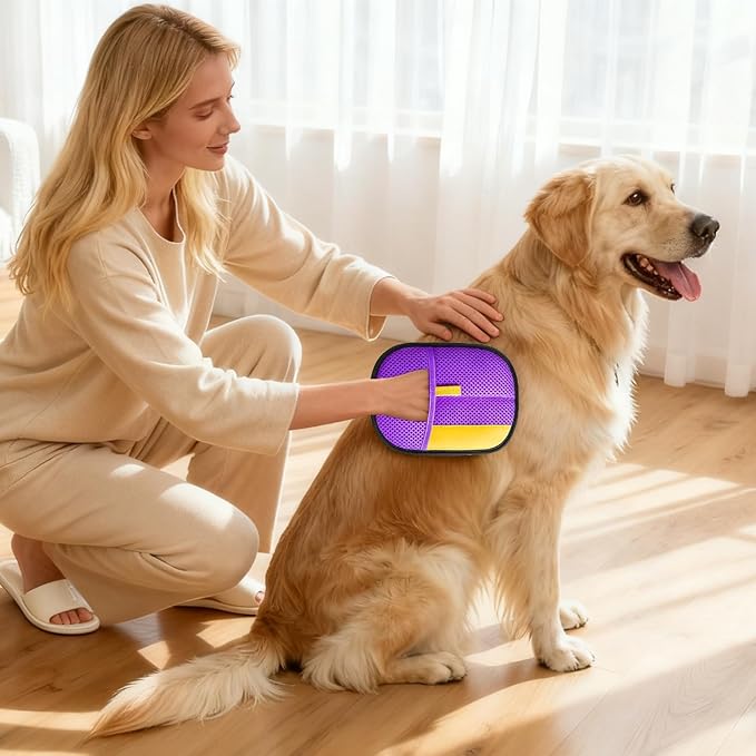Pet Hair Removal Glove - Reusable Magic Brush Glove for Dog & Cat Hair Removal on Furniture, Car Seats, Clothes & Bedding (Purple)