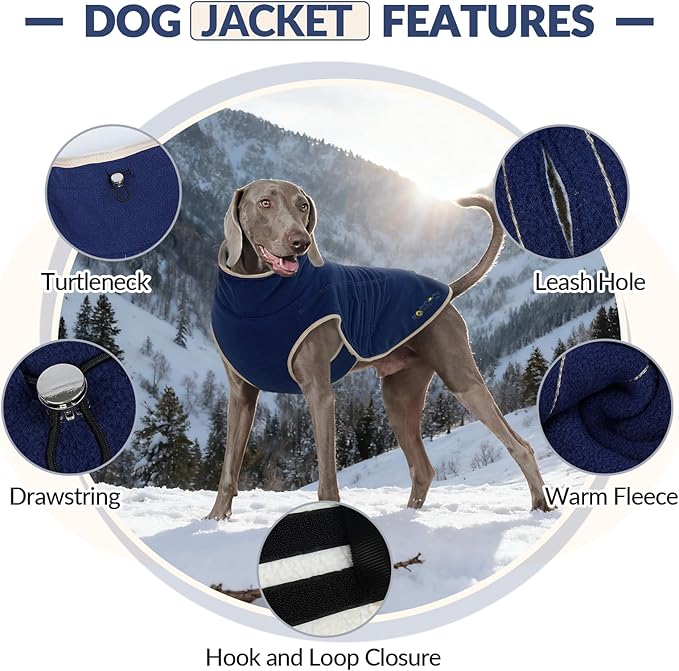 ROZKITCH Super Warm Coat for Dogs Large, Reversible Polar Fleece Sweater with Adjustable Drawstring, Thickened Sherpa Jacket for Winter DarkBlue 3XL