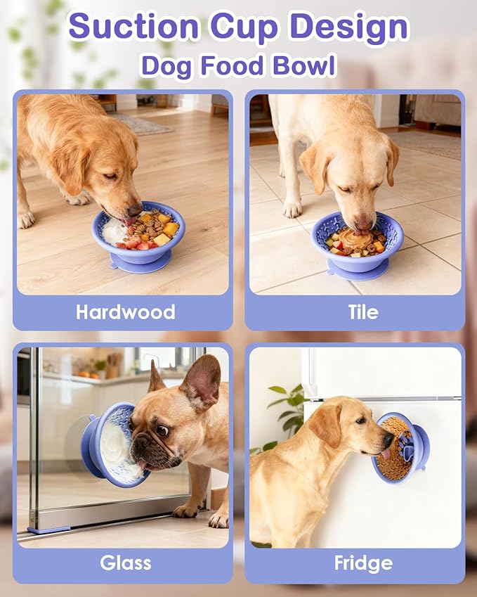 Dog Slow Feeder to Prevent Fast Eating, Dog Lick Bowl with Non-Slip Suction Base, Chew-Resistant Steel Rim & BPA-Free Silicone, Helps Extend Mealtime & Keep Dogs Calm(Purple)