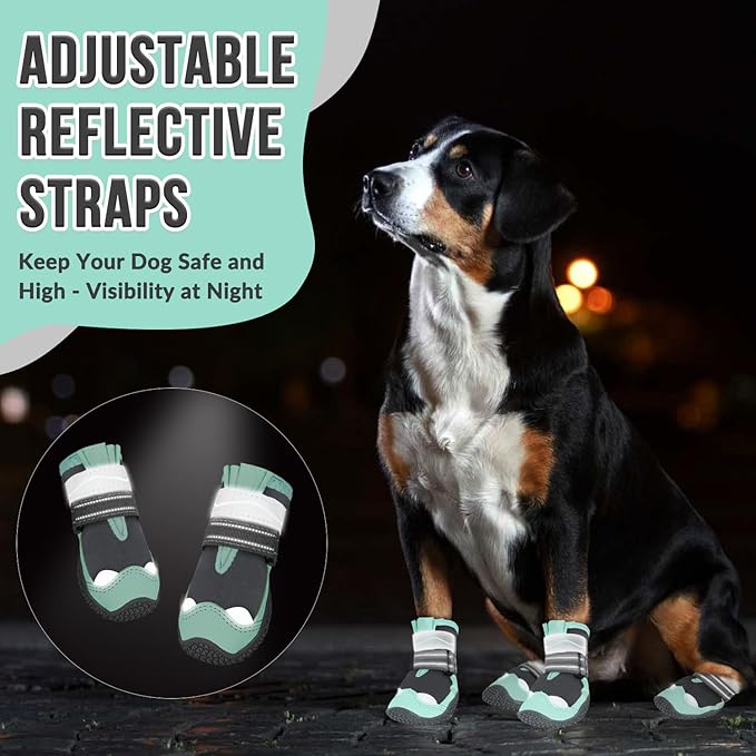 SlowTon Dog Shoes for Large Small Medium Dogs - Waterproof Dog Boots for Summer Hot Pavement, Paw Protector for Outdoor Walking Winter Snow, Anti-Slip Rubber Dog Booties for Hardwood Floor (GR, 1)