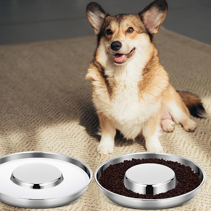 Zopeal 6 Pcs Stainless Steel Puppy Bowls 10.2'' Puppy Feeder Dog Water Food Feeding Bowl for Multiple Weaning Small Dogs Cats, Pet Eating at The Same Time, Flat Style