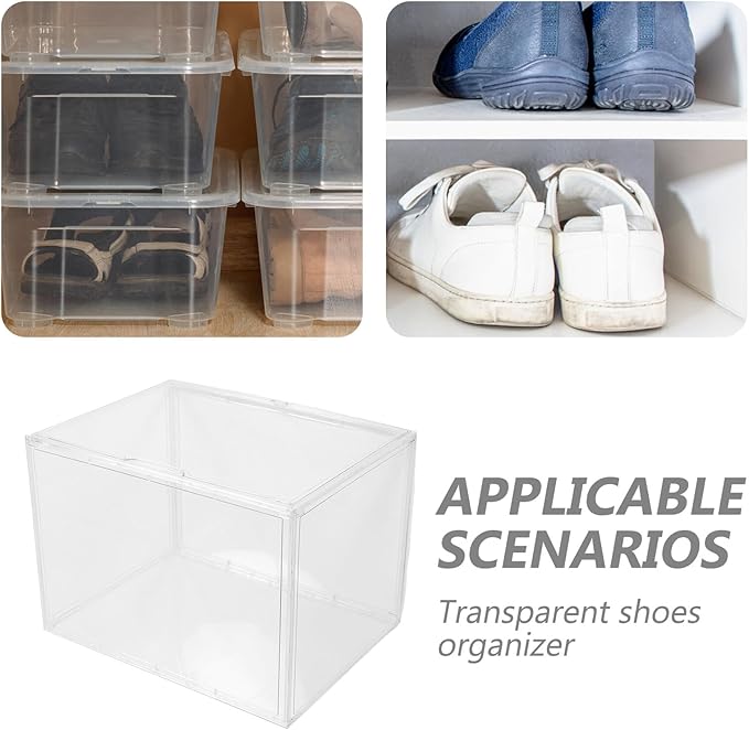 Large Acrylic Shoe Storage Box Organizer 45x33x33cm Stackable Plastic Sneaker Display Container with Side Opening for Closet Entryway under Bed