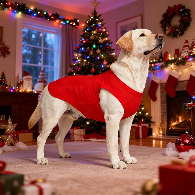 KOOLTAIL Dog Clothes for Large Dogs Boy Girl, 2 Pack Cotton Winter Warm Dog T Shirts Coats for Outdoor, UV & Insect Protection Anti-Hair Loss & Lightweight Pet Vest Tank Tops Apparel, Black&Red 2XL