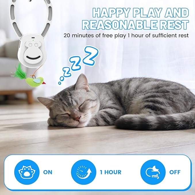 Interactive Cat Toys for Indoor Cats, Automatic Hanging Feather Cat Toy with Realistic Fluttering & Quiet Motor, USB Rechargeable Door Mounted Feather Wand for Bored Kittens & Adult Cats (White)