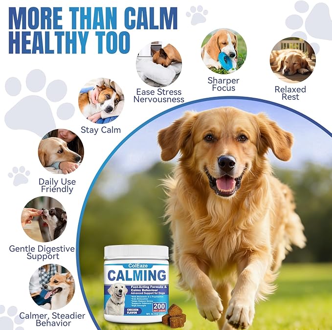 Calming Chews for Dogs 200ct- Dog Calming Chews Anxiety and Stress Relief Sleep Aid Melatonin for Dogs Noise, Thunder, Barking, Separation, Small Medium Large & All Breeds, Chicken Flavor