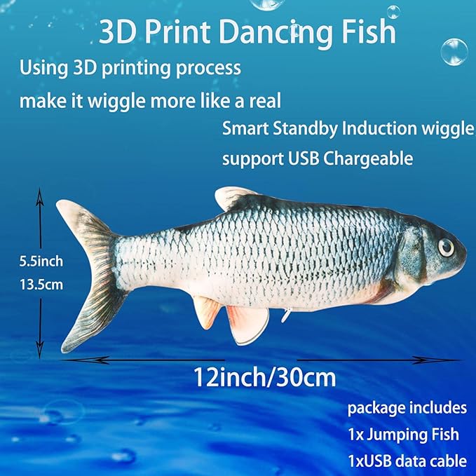 Flopping Fish Electric Dog Toy - Realistic Moving Rocking Interactive Pet Toy for Small Medium Dogs, Chew Toy for Dog Exercise & Boredom Relief