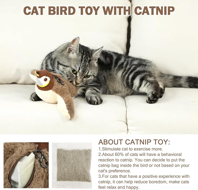 Tocirelo Interactive Cat Toys - Chirping and Flapping Bird Cat Toy & Cat Fish Toy