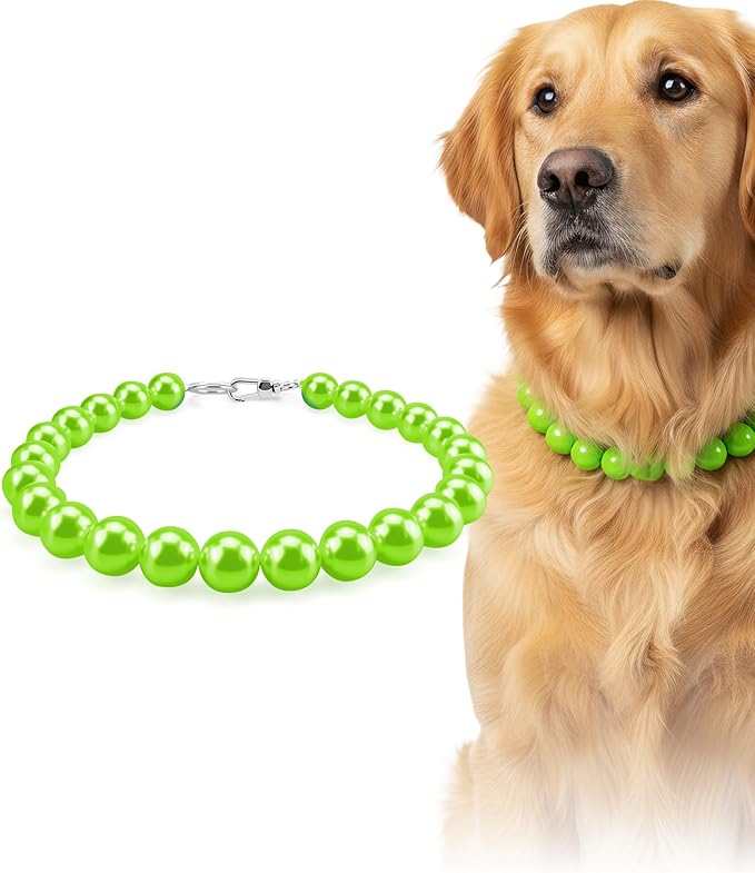 KUDES Chunky Pearl Dog Necklace (Beads 20mm),Elegant Classic Super Big Pearl Collar Necklace Accessories for Medium Large Dogs Occasions and Gatherings (Light Green, XL(Neck Girth 18.5''-20''))