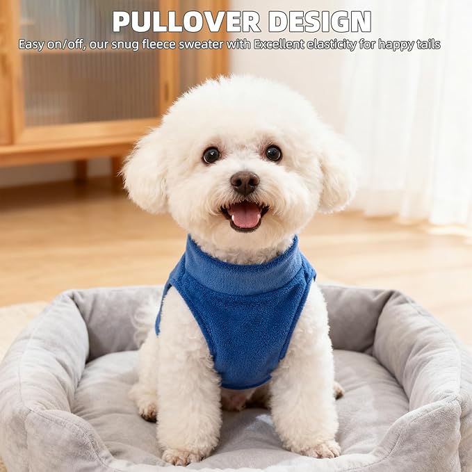 PUPTECK 3 Pack Fleece Dog Sweaters Winter Coat for Small Dogs, Pullover Jacket Pet Cat Fall Clothes Puppy Sweatshirt Soft Warm Vest for XS S Medium Dogs, Navy&Blue&Light Blue, L