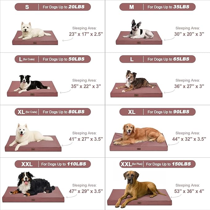 Outdoor Dog Bed for Medium Dogs, Waterproof Dog Crate Mat Orthopedic Egg Crate Foam Pet Bed with Washable Removable Oxford Cover, Pink